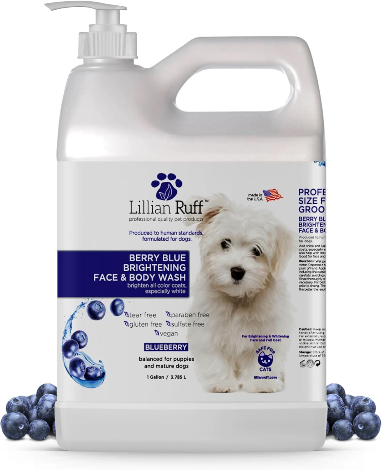 Berry Blue Brightening Face and Body Wash for Dogs - Blueberry Shampoo - Remove Tear Stains, Hydrate Dry Itchy Skin, Add Shine & Luster to Coats (Berry Blue Shampoo Gallon/Pump)