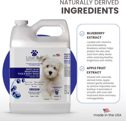 Berry Blue Brightening Face and Body Wash for Dogs - Blueberry Shampoo - Remove Tear Stains, Hydrate Dry Itchy Skin, Add Shine & Luster to Coats (Berry Blue Shampoo Gallon/Pump)
