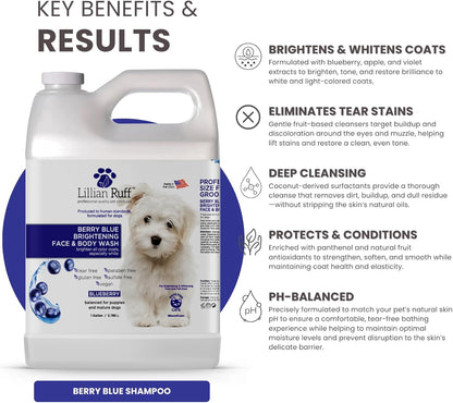 Berry Blue Brightening Face and Body Wash for Dogs - Blueberry Shampoo - Remove Tear Stains, Hydrate Dry Itchy Skin, Add Shine & Luster to Coats (Berry Blue Shampoo Gallon/Pump)